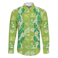 Aloha Hawaii Tuberose Lei Family Matching Short Sleeve Bodycon Dress and Hawaiian Shirt Tropical Vibes Green Color LT14 Dad's Shirt - Long Sleeve Green - Polynesian Pride