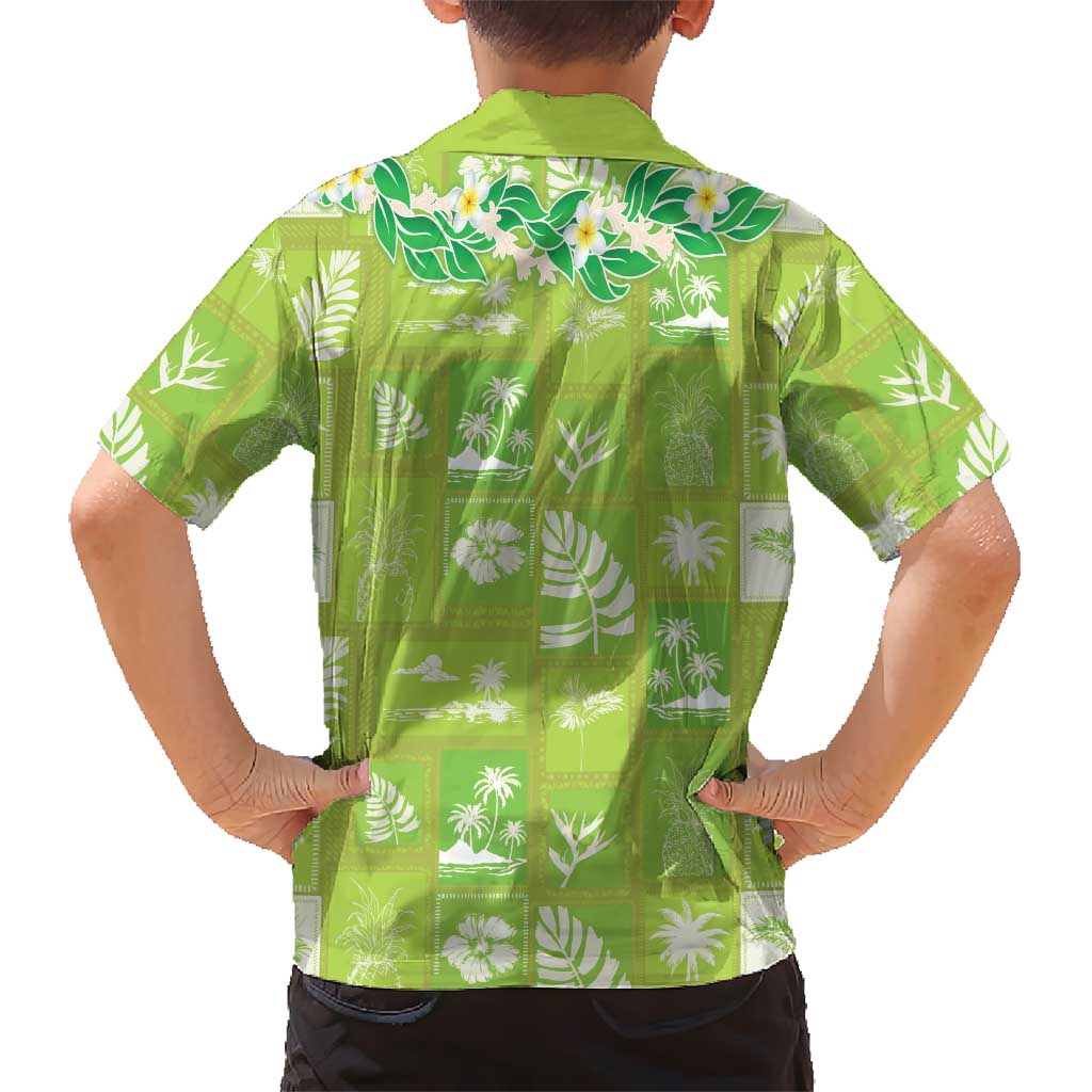 Aloha Hawaii Tuberose Lei Family Matching Tank Maxi Dress and Hawaiian Shirt Tropical Vibes Green Color LT14 - Polynesian Pride