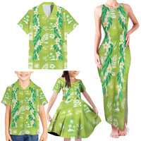 Aloha Hawaii Tuberose Lei Family Matching Tank Maxi Dress and Hawaiian Shirt Tropical Vibes Green Color LT14 - Polynesian Pride
