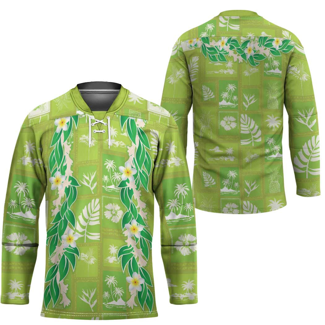 Aloha Hawaii Tuberose Lei Hockey Jersey Tropical Vibes Green Color LT14 - Polynesian Pride