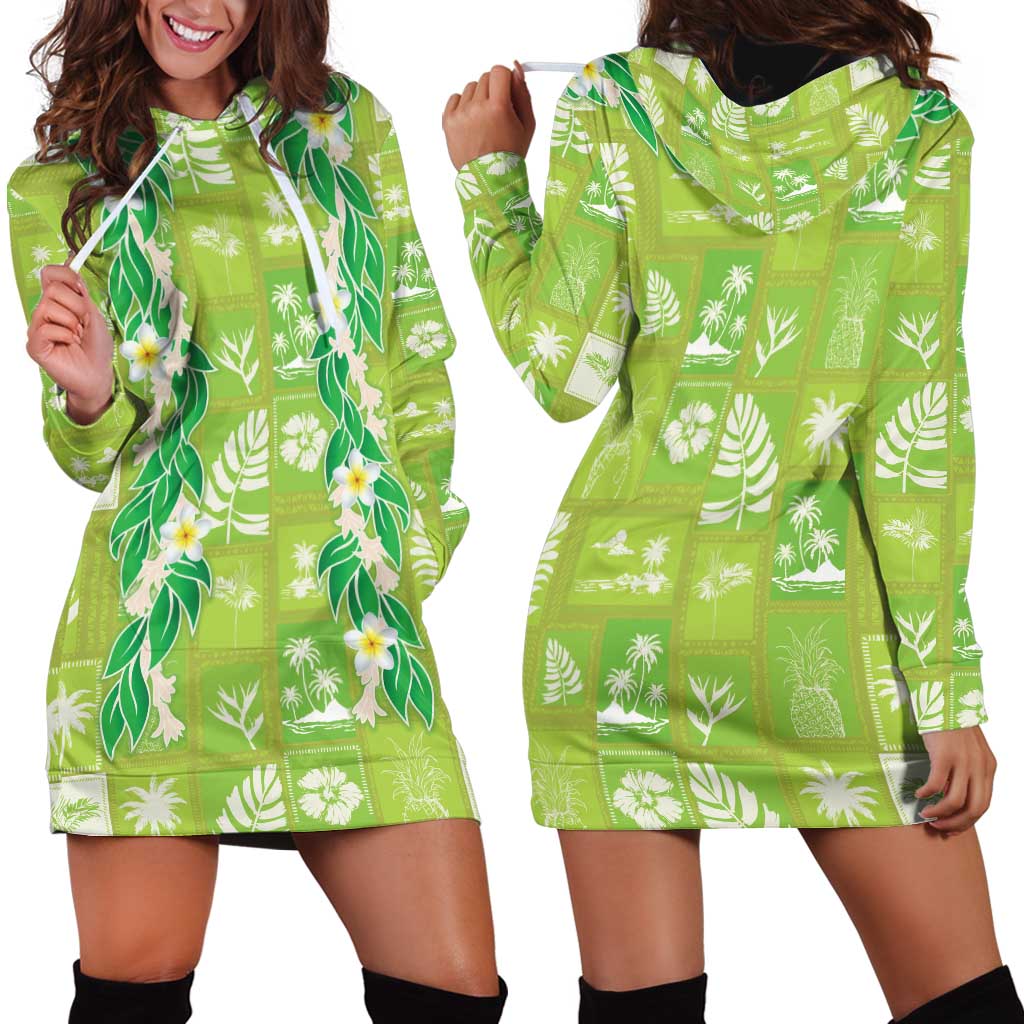 Aloha Hawaii Tuberose Lei Hoodie Dress Tropical Vibes Green Color LT14 - Polynesian Pride