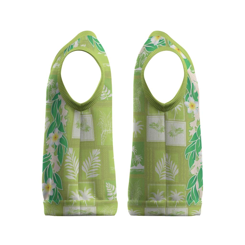 Aloha Hawaii Tuberose Lei Christmas Knitted V-Neck Vest Tropical Vibes Green Color - Polynesian Pride