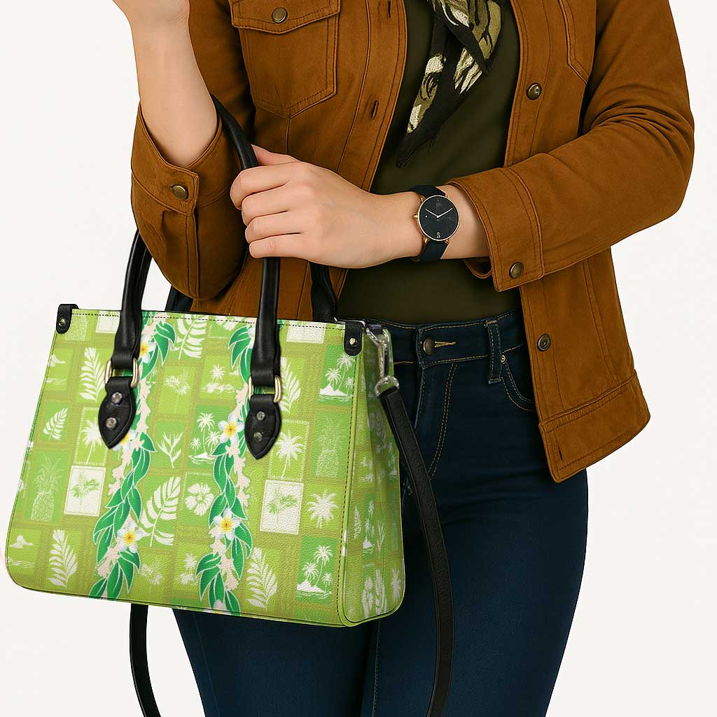 Aloha Hawaii Tuberose Lei Leather Bag Tropical Vibes Green Color - Polynesian Pride