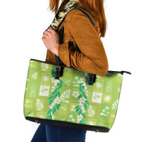 Aloha Hawaii Tuberose Lei Leather Tote Bag Tropical Vibes Green Color LT14 Green - Polynesian Pride