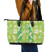 Aloha Hawaii Tuberose Lei Leather Tote Bag Tropical Vibes Green Color LT14 - Polynesian Pride