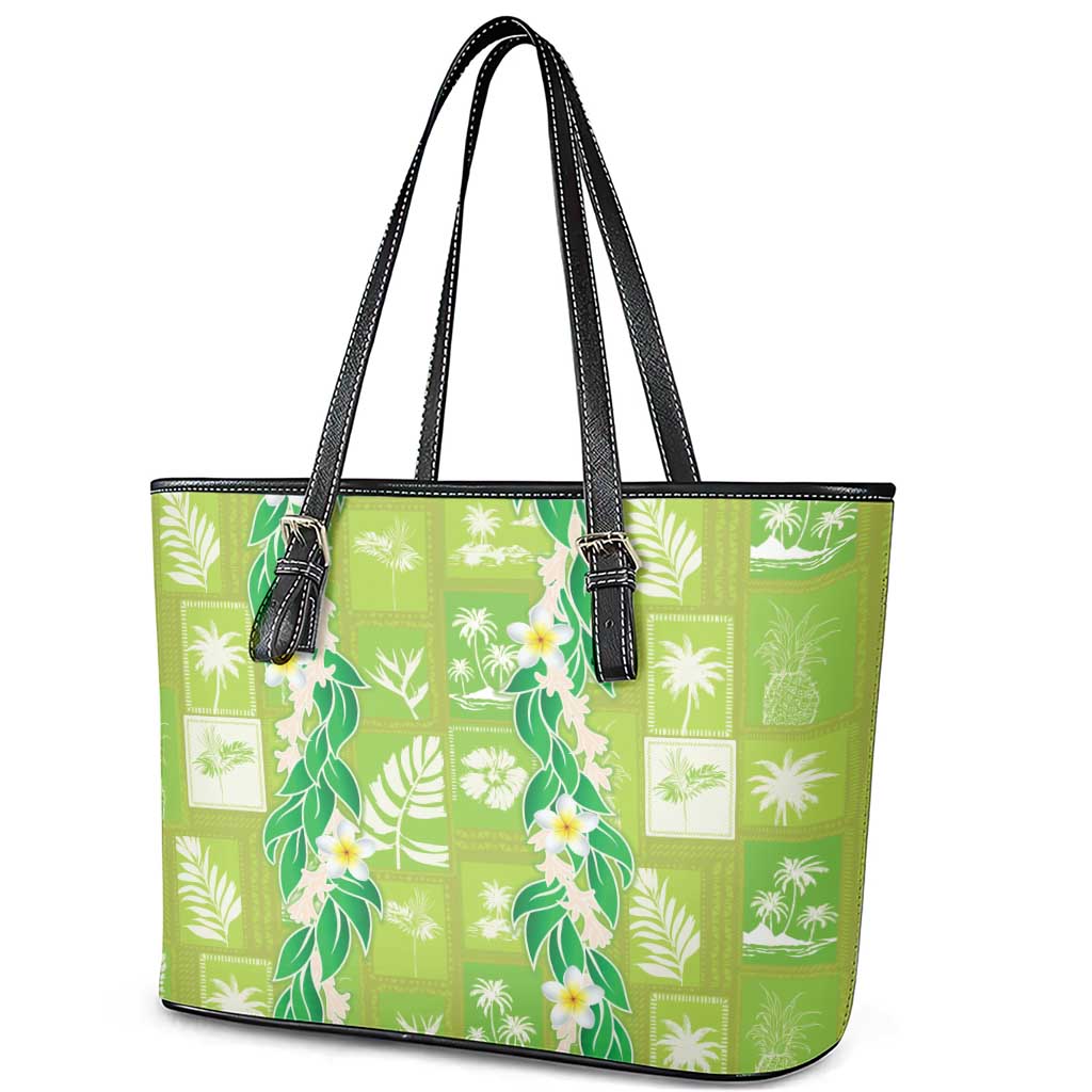 Aloha Hawaii Tuberose Lei Leather Tote Bag Tropical Vibes Green Color LT14 - Polynesian Pride