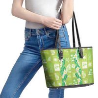Aloha Hawaii Tuberose Lei Leather Tote Bag Tropical Vibes Green Color LT14 - Polynesian Pride