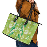 Aloha Hawaii Tuberose Lei Leather Tote Bag Tropical Vibes Green Color LT14 - Polynesian Pride