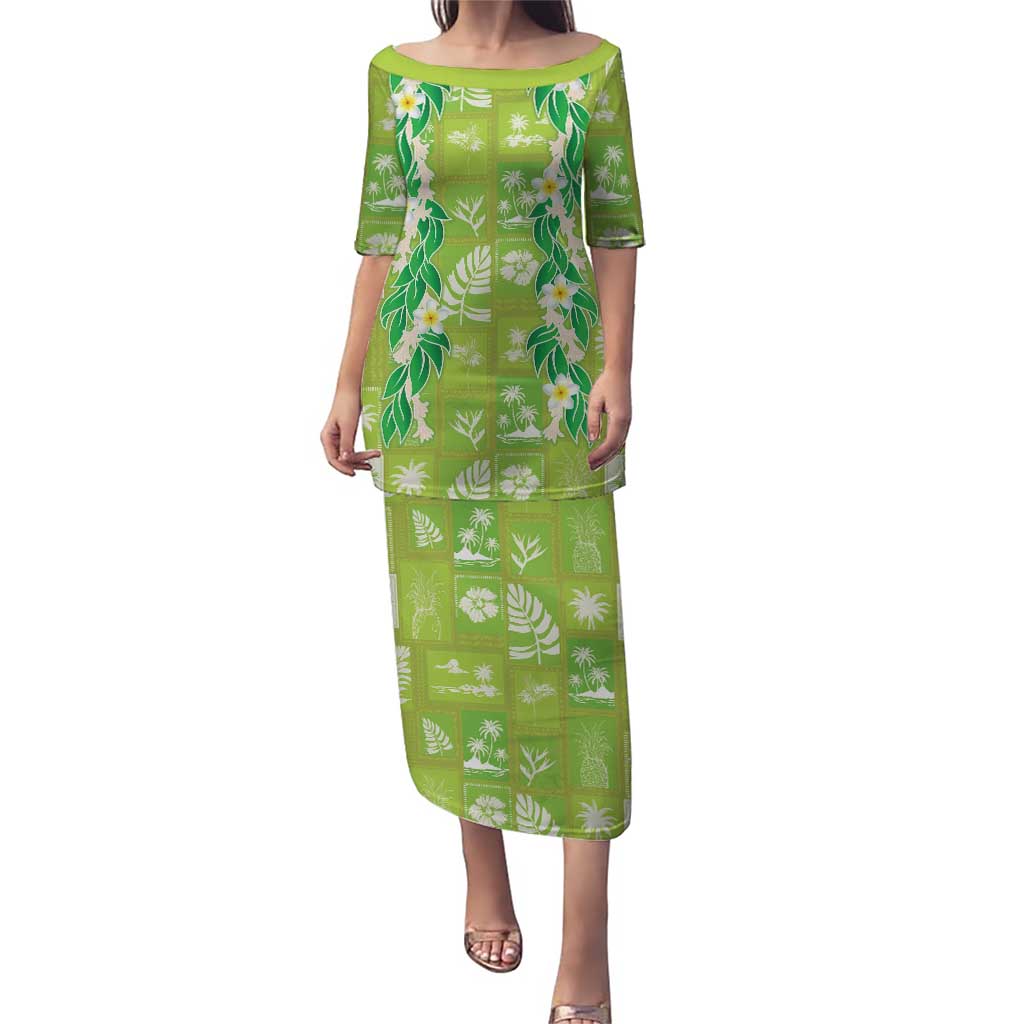 Aloha Hawaii Tuberose Lei Puletasi Tropical Vibes Green Color - Polynesian Pride
