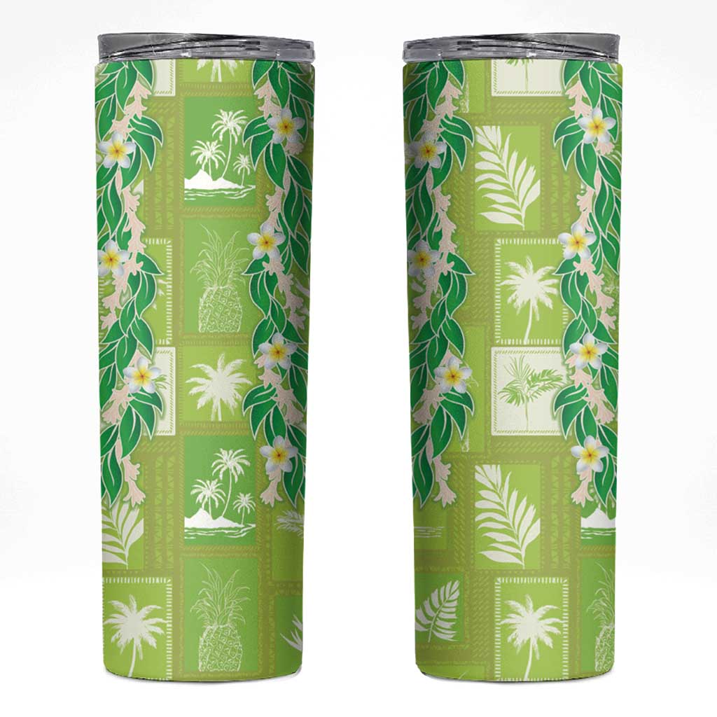 Aloha Hawaii Tuberose Lei Skinny Tumbler Tropical Vibes Green Color LT14 Green - Polynesian Pride