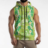 Aloha Hawaii Tuberose Lei Sleeveless Zip Hoodie Tropical Vibes Green Color LT14