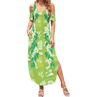Aloha Hawaii Tuberose Lei Summer Maxi Dress Tropical Vibes Green Color - Polynesian Pride