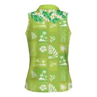 Aloha Hawaii Tuberose Lei Women Sleeveless Polo Shirt Tropical Vibes Green Color LT14 - Polynesian Pride