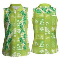Aloha Hawaii Tuberose Lei Women Sleeveless Polo Shirt Tropical Vibes Green Color LT14 - Polynesian Pride