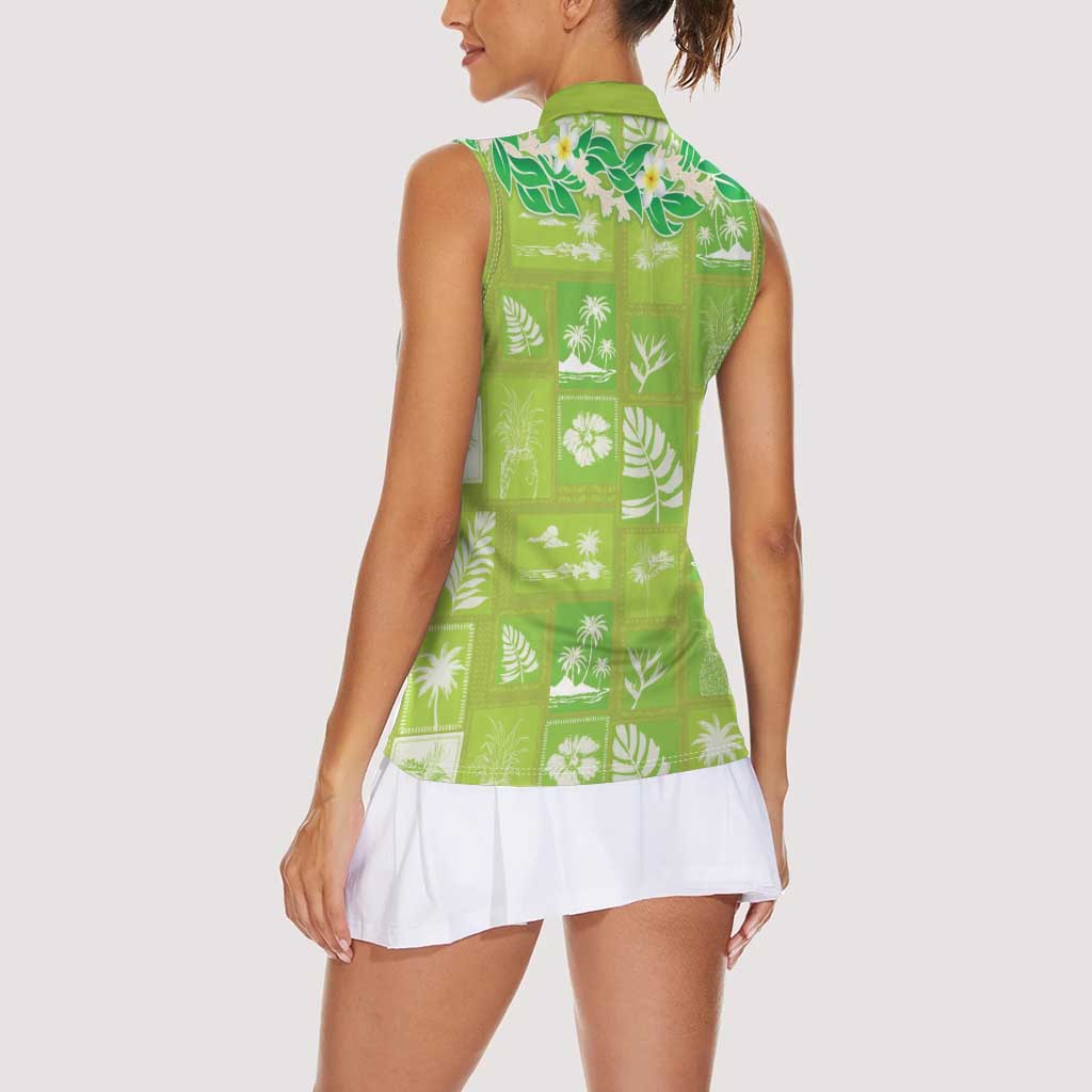 Aloha Hawaii Tuberose Lei Women Sleeveless Polo Shirt Tropical Vibes Green Color LT14 - Polynesian Pride