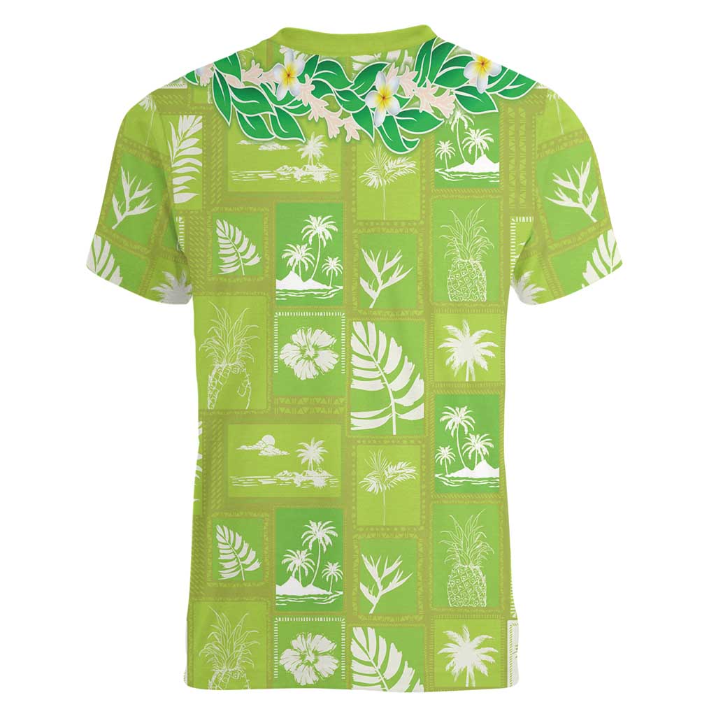 Aloha Hawaii Tuberose Lei Women V-Neck T-Shirt Tropical Vibes Green Color LT14 - Polynesian Pride