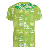 Aloha Hawaii Tuberose Lei Women V-Neck T-Shirt Tropical Vibes Green Color LT14 - Polynesian Pride