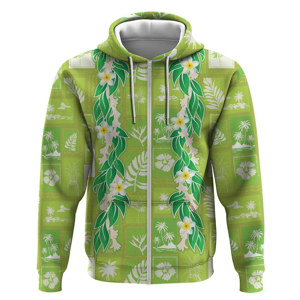 Aloha Hawaii Tuberose Lei Zip Hoodie Tropical Vibes Green Color LT14 Zip Hoodie Green - Polynesian Pride