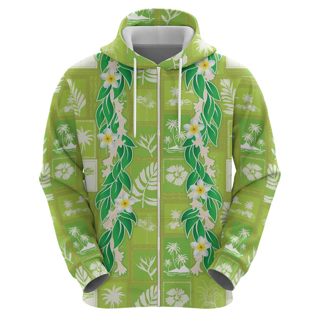 Aloha Hawaii Tuberose Lei Zip Hoodie Tropical Vibes Green Color LT14 - Polynesian Pride