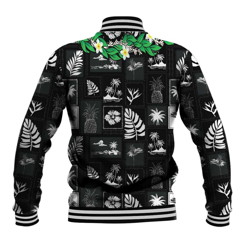Aloha Hawaii Tuberose Lei Baseball Jacket Tropical Vibes Black Color LT14 - Polynesian Pride