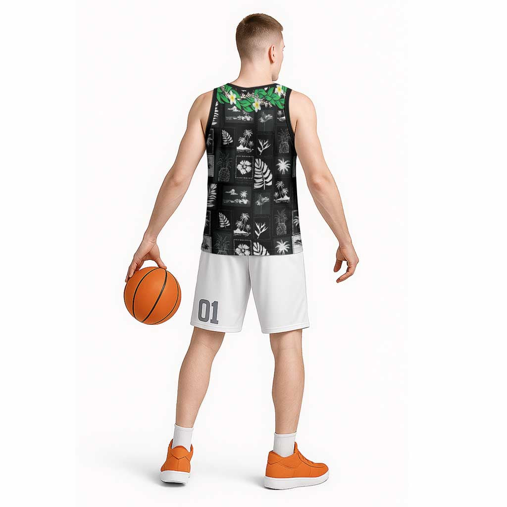 Aloha Hawaii Tuberose Lei Basketball Jersey Tropical Vibes Black Color - Polynesian Pride
