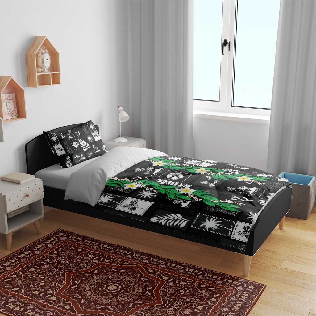 Aloha Hawaii Tuberose Lei Bedding Set Tropical Vibes Black Color - Polynesian Pride