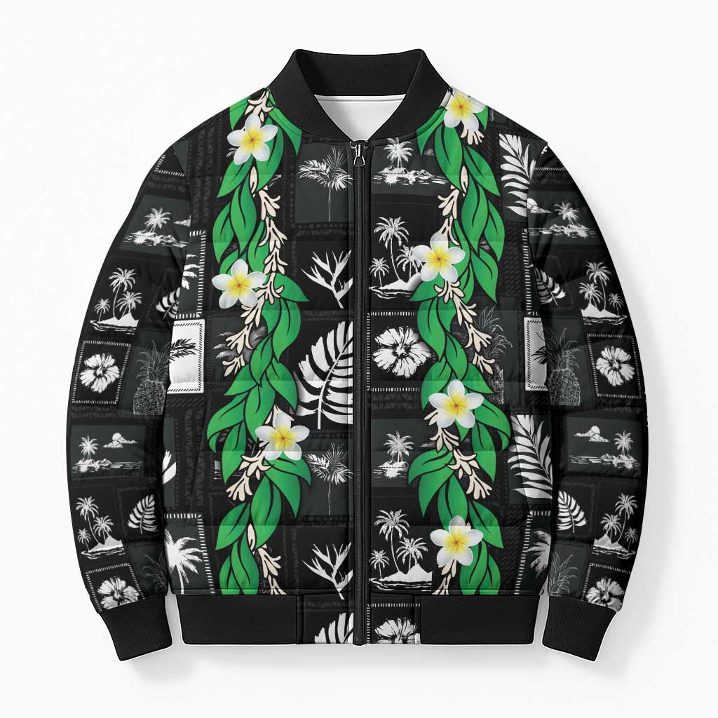 Aloha Hawaii Tuberose Lei Bomber Puffer Jacket Tropical Vibes Black Color LT14 Unisex Black - Polynesian Pride