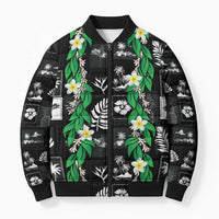 Aloha Hawaii Tuberose Lei Bomber Puffer Jacket Tropical Vibes Black Color LT14 Unisex Black - Polynesian Pride