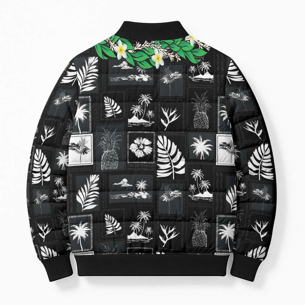 Aloha Hawaii Tuberose Lei Bomber Puffer Jacket Tropical Vibes Black Color LT14 - Polynesian Pride