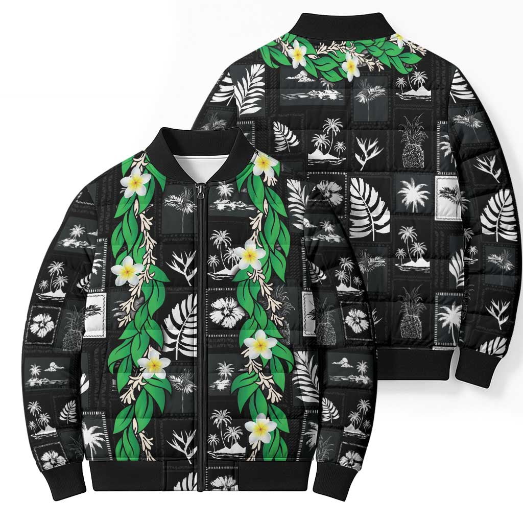 Aloha Hawaii Tuberose Lei Bomber Puffer Jacket Tropical Vibes Black Color LT14 - Polynesian Pride