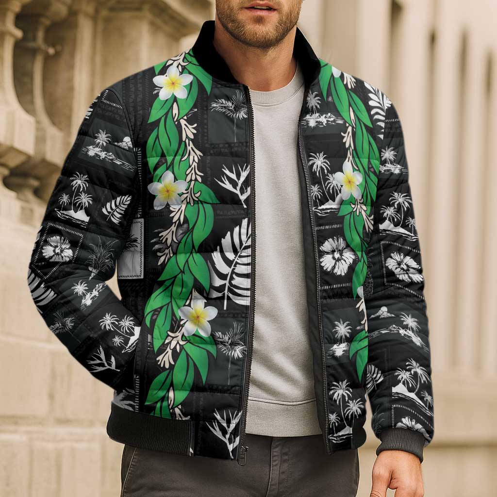 Aloha Hawaii Tuberose Lei Bomber Puffer Jacket Tropical Vibes Black Color LT14 - Polynesian Pride