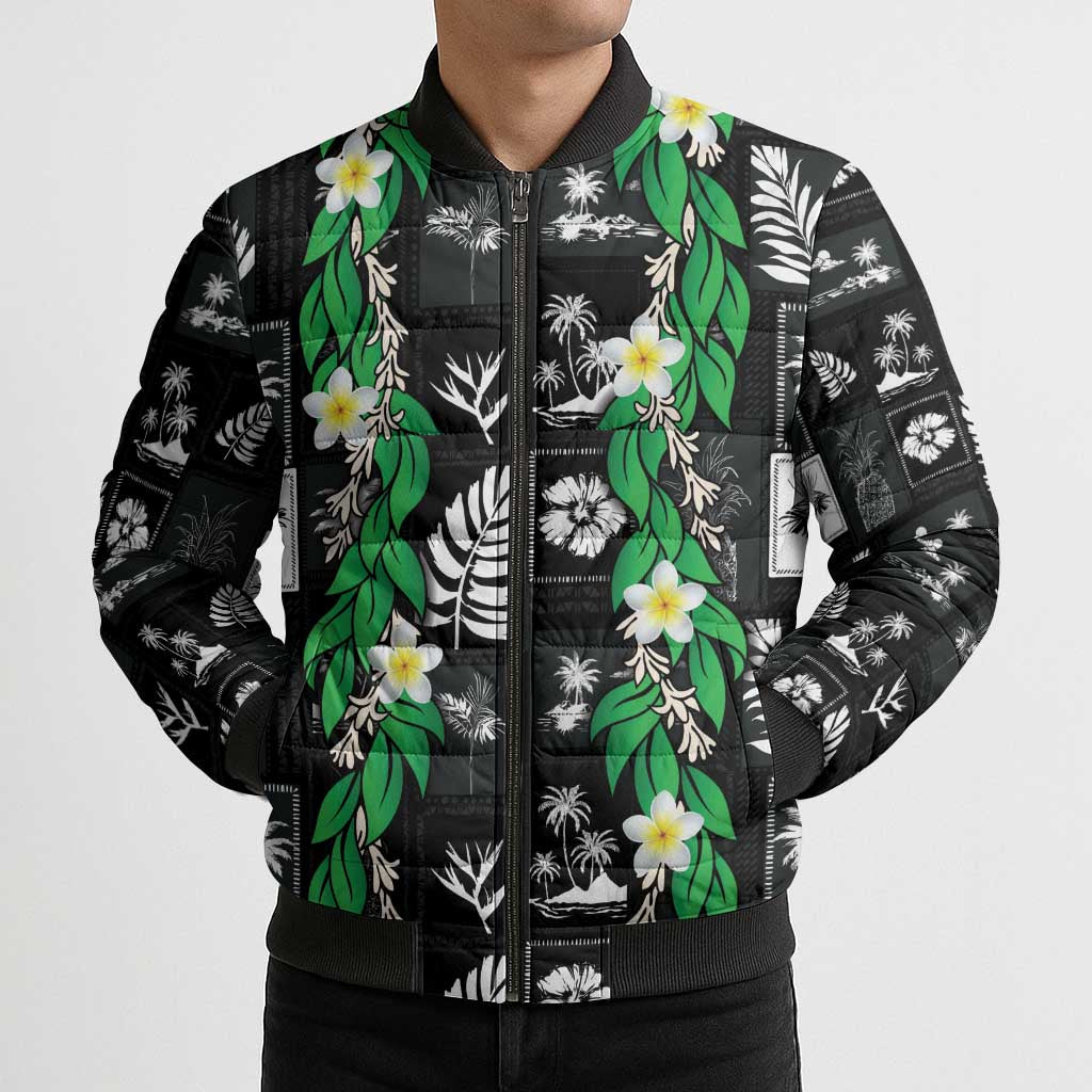 Aloha Hawaii Tuberose Lei Bomber Puffer Jacket Tropical Vibes Black Color LT14 - Polynesian Pride