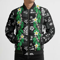 Aloha Hawaii Tuberose Lei Bomber Puffer Jacket Tropical Vibes Black Color LT14 - Polynesian Pride