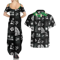 Aloha Hawaii Tuberose Lei Couples Matching Summer Maxi Dress and Hawaiian Shirt Tropical Vibes Black Color LT14 - Polynesian Pride