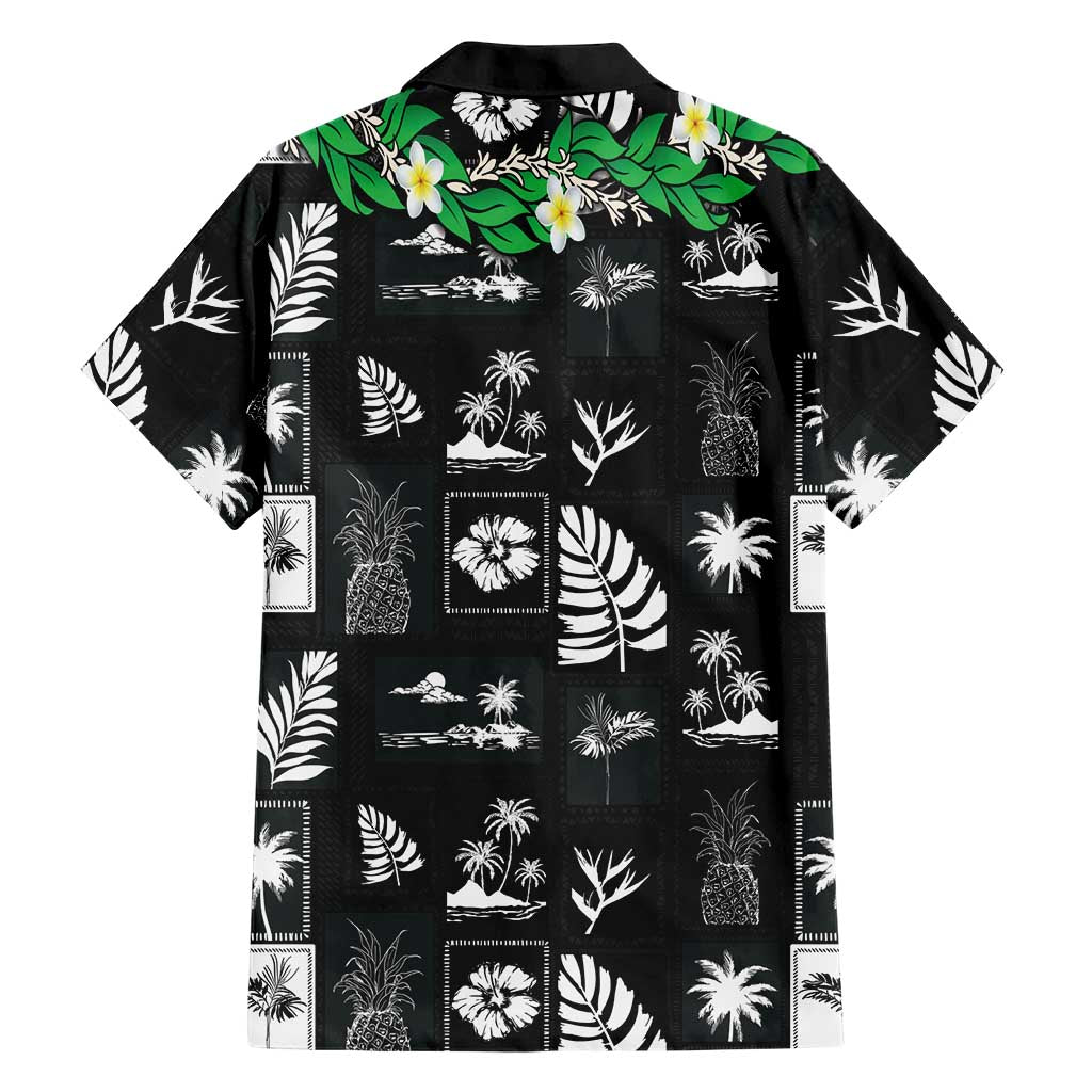 Aloha Hawaii Tuberose Lei Family Matching Long Sleeve Bodycon Dress and Hawaiian Shirt Tropical Vibes Black Color LT14 - Polynesian Pride