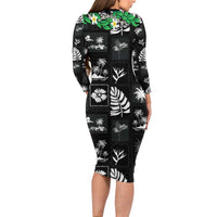 Aloha Hawaii Tuberose Lei Family Matching Long Sleeve Bodycon Dress and Hawaiian Shirt Tropical Vibes Black Color LT14 - Polynesian Pride