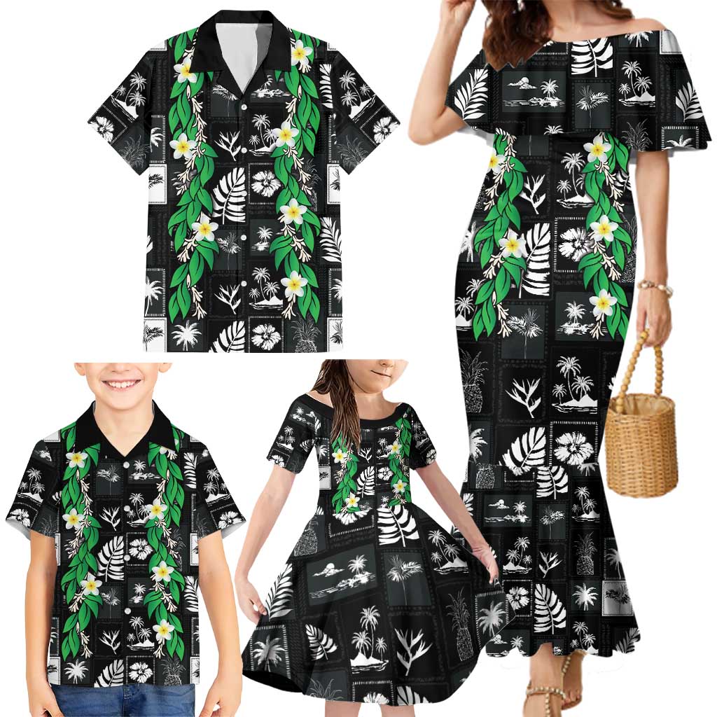 Aloha Hawaii Tuberose Lei Family Matching Mermaid Dress and Hawaiian Shirt Tropical Vibes Black Color LT14 - Polynesian Pride