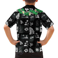 Aloha Hawaii Tuberose Lei Family Matching Off The Shoulder Long Sleeve Dress and Hawaiian Shirt Tropical Vibes Black Color LT14 - Polynesian Pride