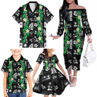 Aloha Hawaii Tuberose Lei Family Matching Off The Shoulder Long Sleeve Dress and Hawaiian Shirt Tropical Vibes Black Color LT14 - Polynesian Pride