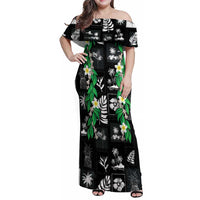 Aloha Hawaii Tuberose Lei Family Matching Off Shoulder Maxi Dress and Hawaiian Shirt Tropical Vibes Black Color LT14 Black - Polynesian Pride