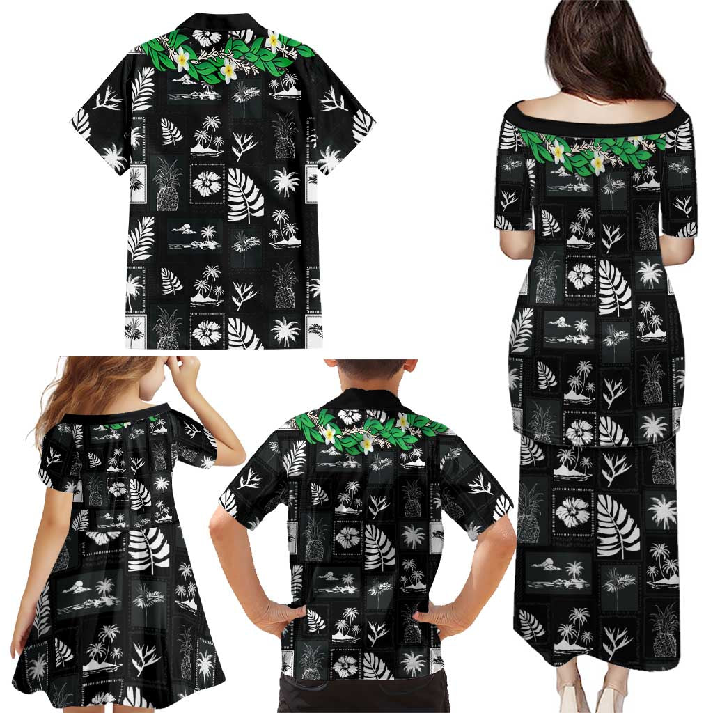 Aloha Hawaii Tuberose Lei Family Matching Puletasi and Hawaiian Shirt Tropical Vibes Black Color LT14 - Polynesian Pride