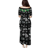 Aloha Hawaii Tuberose Lei Family Matching Puletasi and Hawaiian Shirt Tropical Vibes Black Color LT14 - Polynesian Pride