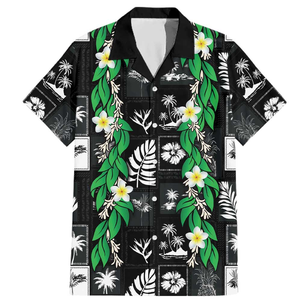 Aloha Hawaii Tuberose Lei Family Matching Summer Maxi Dress and Hawaiian Shirt Tropical Vibes Black Color LT14 Dad's Shirt - Short Sleeve Black - Polynesian Pride