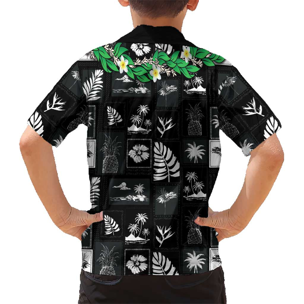Aloha Hawaii Tuberose Lei Family Matching Tank Maxi Dress and Hawaiian Shirt Tropical Vibes Black Color LT14 - Polynesian Pride