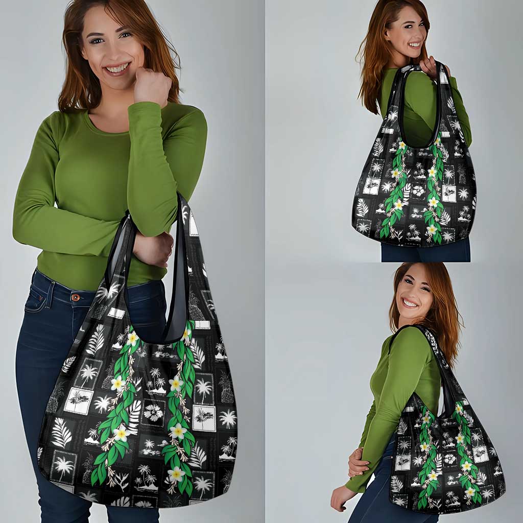 Aloha Hawaii Tuberose Lei Grocery Bag Tropical Vibes Black Color - Polynesian Pride