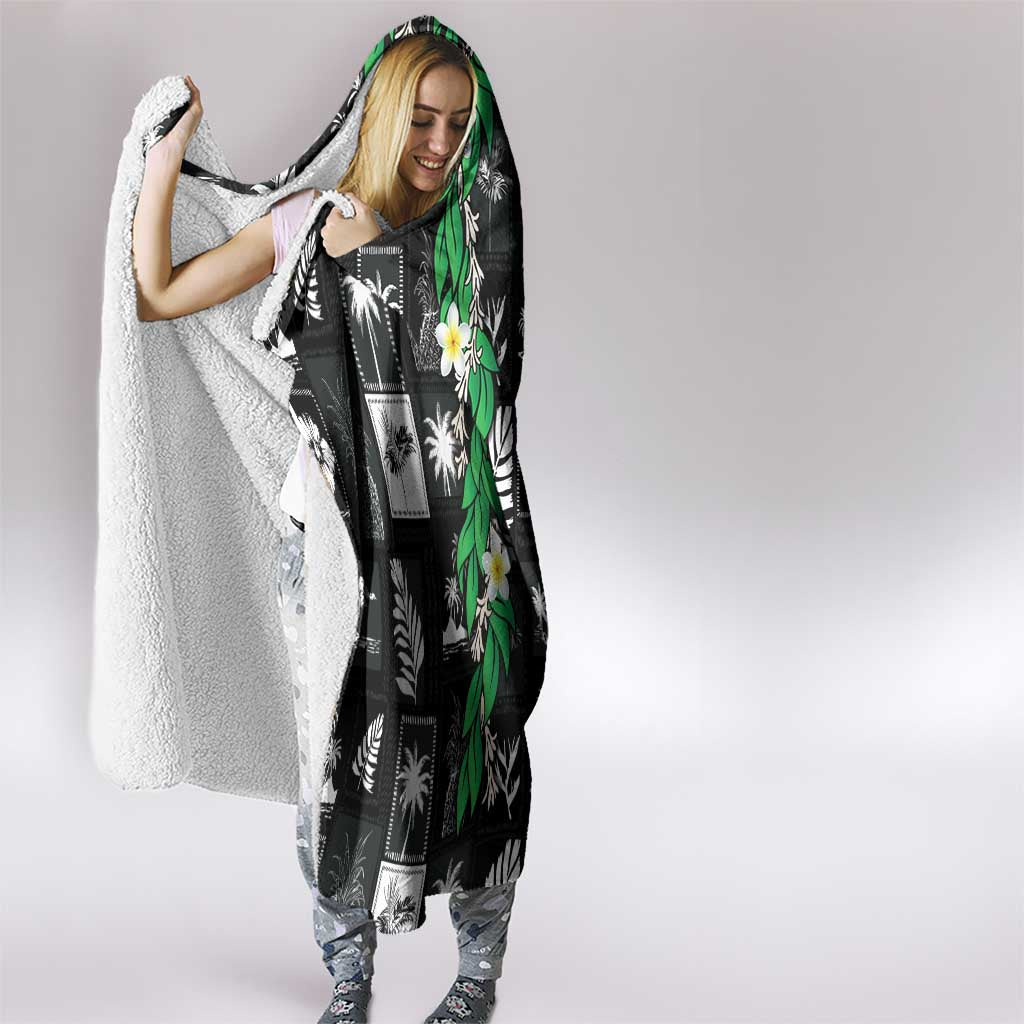 Aloha Hawaii Tuberose Lei Hooded Blanket Tropical Vibes Black Color - Polynesian Pride