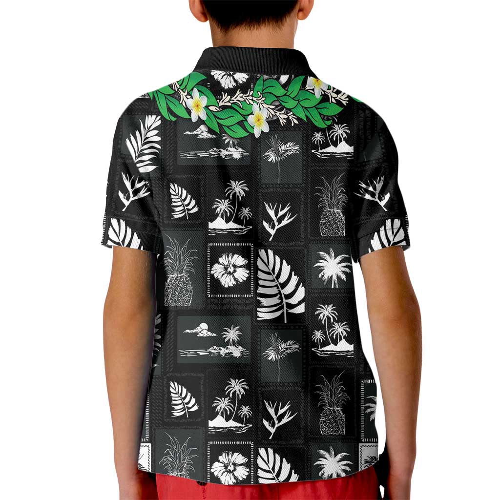 Aloha Hawaii Tuberose Lei Kid Polo Shirt Tropical Vibes Black Color - Polynesian Pride