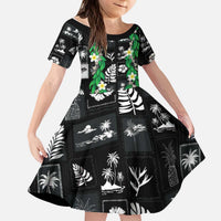 Aloha Hawaii Tuberose Lei Kid Short Sleeve Dress Tropical Vibes Black Color - Polynesian Pride