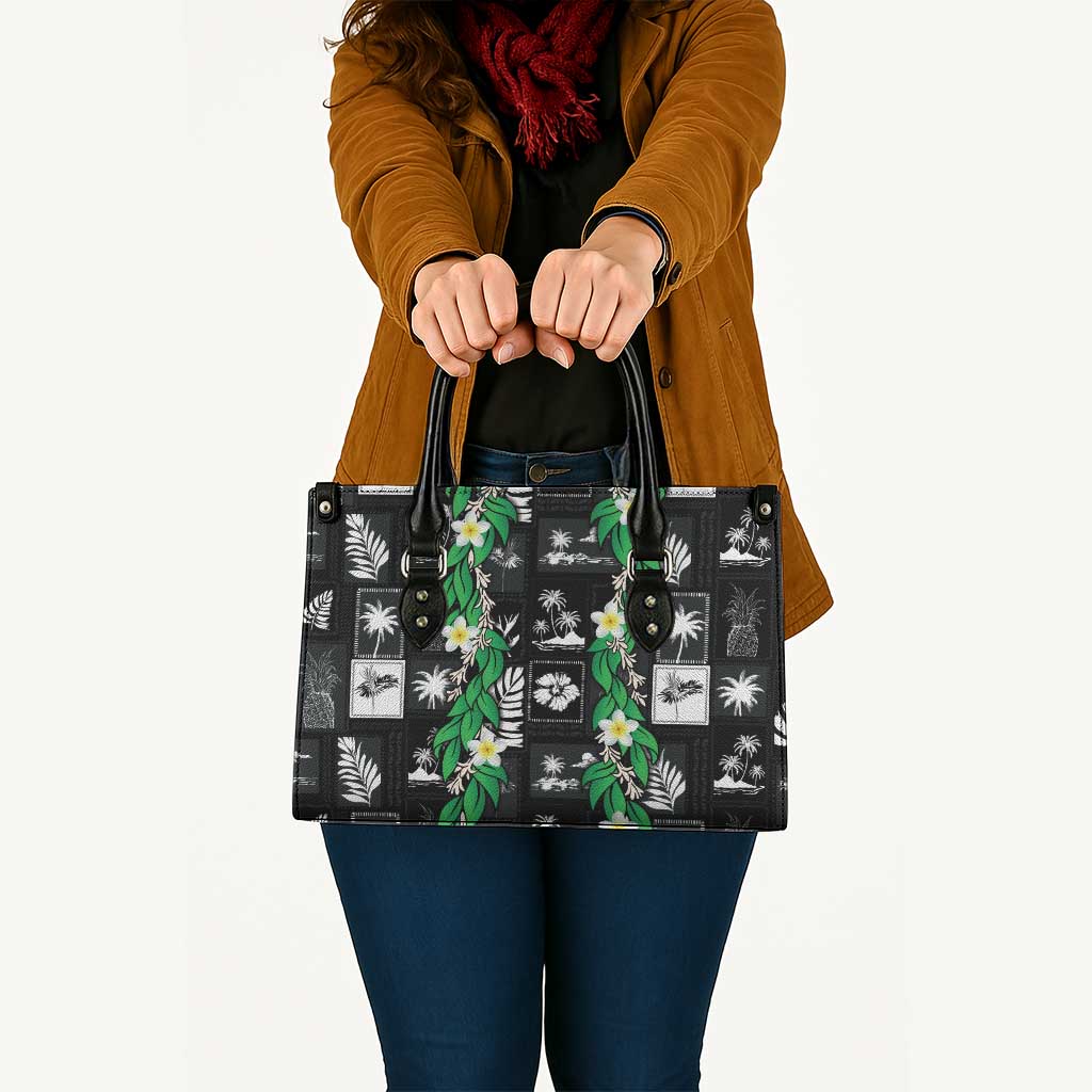 Aloha Hawaii Tuberose Lei Leather Bag Tropical Vibes Black Color - Polynesian Pride