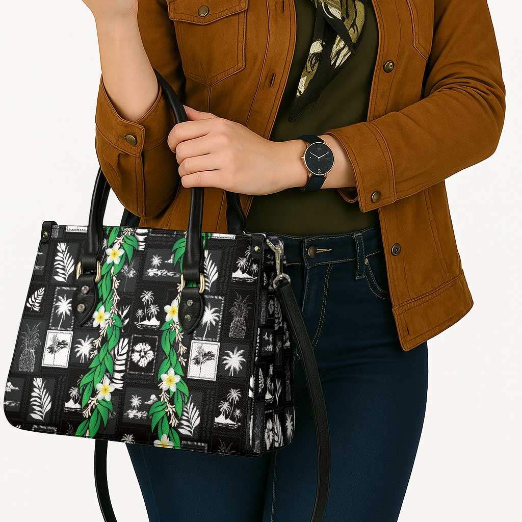 Aloha Hawaii Tuberose Lei Leather Bag Tropical Vibes Black Color - Polynesian Pride